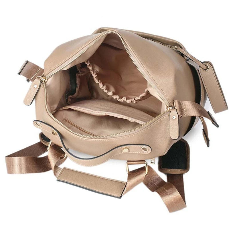 Multifunctional Leather Baby Changing Bag - Beige