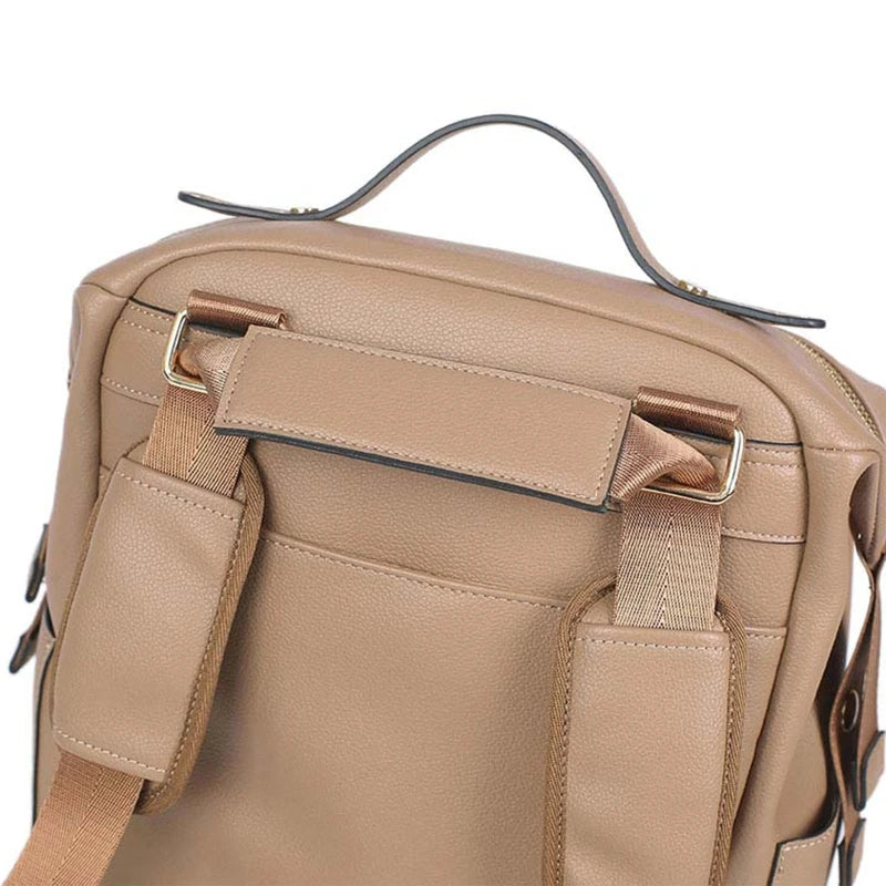 Multifunctional Leather Baby Changing Bag - Beige