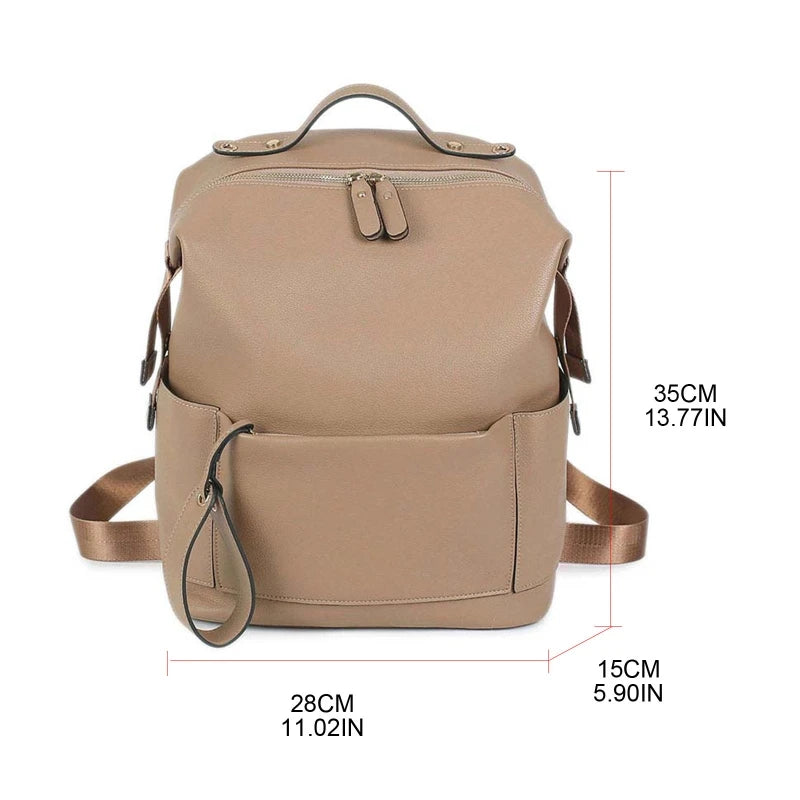 Multifunctional Leather Baby Changing Bag - Beige
