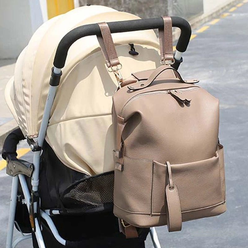 Multifunctional Leather Baby Changing Bag - Beige