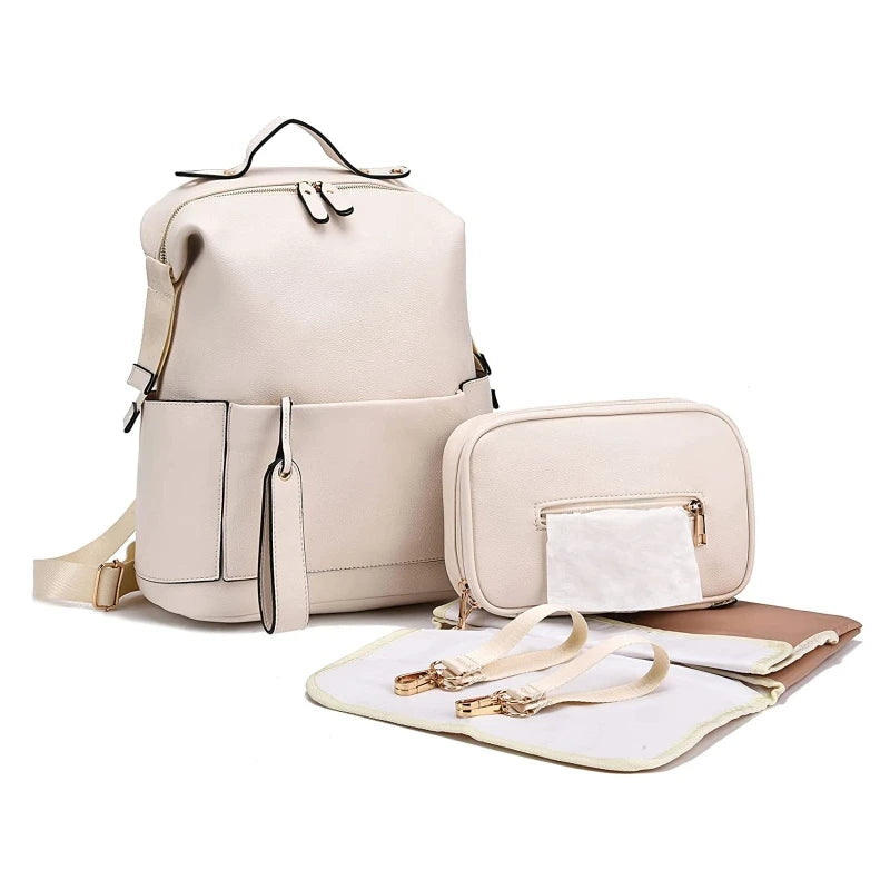Multifunctional Leather Baby Changing Bag - Brown